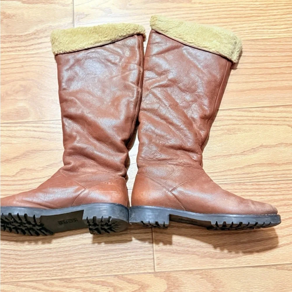 Michael Kors Brown Leather Tall Riding Boots Faux Fur Lined Size 6.5